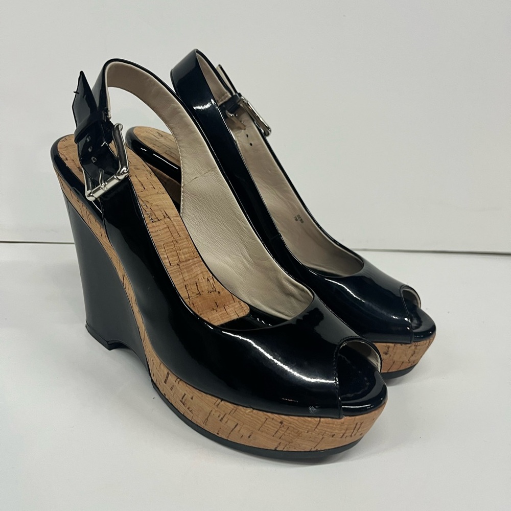 Donald J. Pliner Black Patent Wedge Sandals